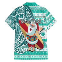 Custom Hawaii Mele Kalikimaka Family Matching Tank Maxi Dress and Hawaiian Shirt Santa Claus Surfing with Hawaiian Pattern Striped Turquoise Style LT03 - Polynesian Pride