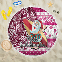 Hawaii Mele Kalikimaka Beach Blanket Santa Claus Surfing with Hawaiian Pattern Striped Pink Style LT03 One Size 150cm Pink - Polynesian Pride