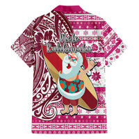 Hawaii Mele Kalikimaka Family Matching Off Shoulder Maxi Dress and Hawaiian Shirt Santa Claus Surfing with Hawaiian Pattern Striped Pink Style LT03 - Polynesian Pride