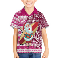 Hawaii Mele Kalikimaka Family Matching Off Shoulder Maxi Dress and Hawaiian Shirt Santa Claus Surfing with Hawaiian Pattern Striped Pink Style LT03 Son's Shirt Pink - Polynesian Pride