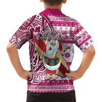 Hawaii Mele Kalikimaka Kid Hawaiian Shirt Santa Claus Surfing with Hawaiian Pattern Striped Pink Style LT03 - Polynesian Pride