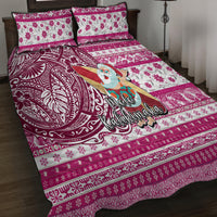 Hawaii Mele Kalikimaka Quilt Bed Set Santa Claus Surfing with Hawaiian Pattern Striped Pink Style LT03 - Polynesian Pride
