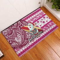 Hawaii Mele Kalikimaka Rubber Doormat Santa Claus Surfing with Hawaiian Pattern Striped Pink Style LT03 Pink - Polynesian Pride