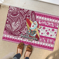 Hawaii Mele Kalikimaka Rubber Doormat Santa Claus Surfing with Hawaiian Pattern Striped Pink Style LT03 - Polynesian Pride