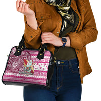 Hawaii Mele Kalikimaka Shoulder Handbag Santa Claus Surfing with Hawaiian Pattern Striped Pink Style LT03 - Polynesian Pride