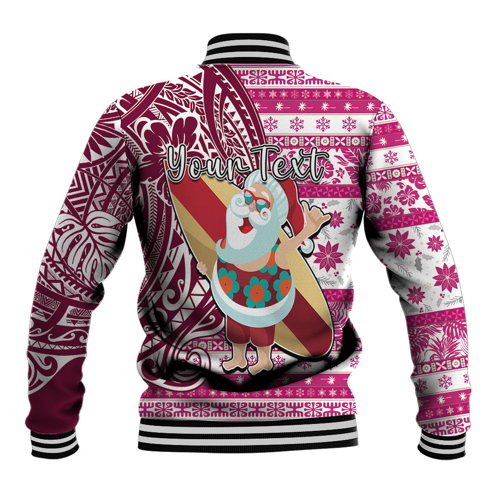 Custom Hawaii Mele Kalikimaka Baseball Jacket Santa Claus Surfing with Hawaiian Pattern Striped Pink Style LT03 - Polynesian Pride