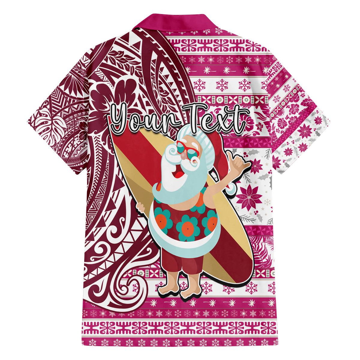 Custom Hawaii Mele Kalikimaka Family Matching Off Shoulder Maxi Dress and Hawaiian Shirt Santa Claus Surfing with Hawaiian Pattern Striped Pink Style LT03 - Polynesian Pride
