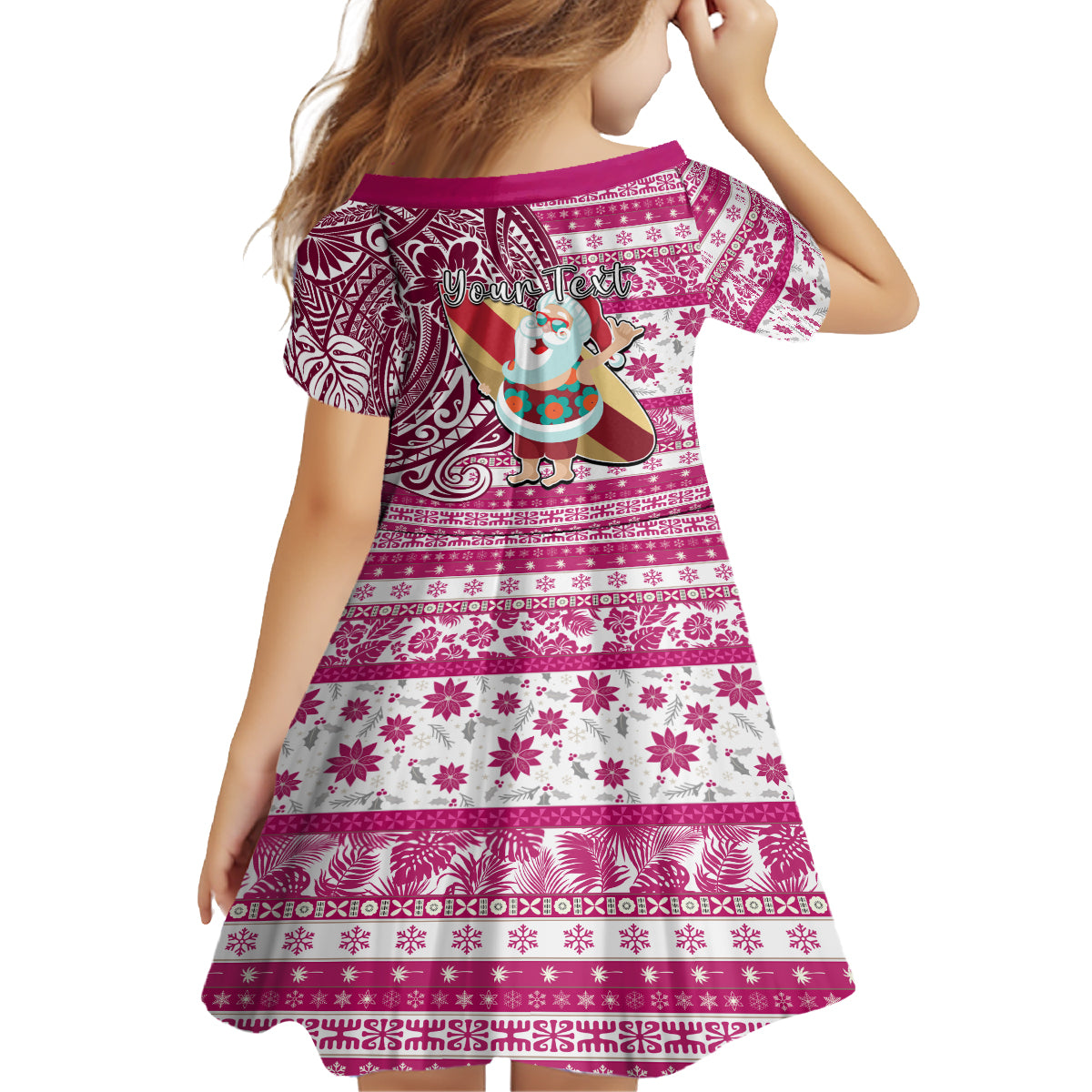 Custom Hawaii Mele Kalikimaka Family Matching Off Shoulder Short Dress and Hawaiian Shirt Santa Claus Surfing with Hawaiian Pattern Striped Pink Style LT03 - Polynesian Pride