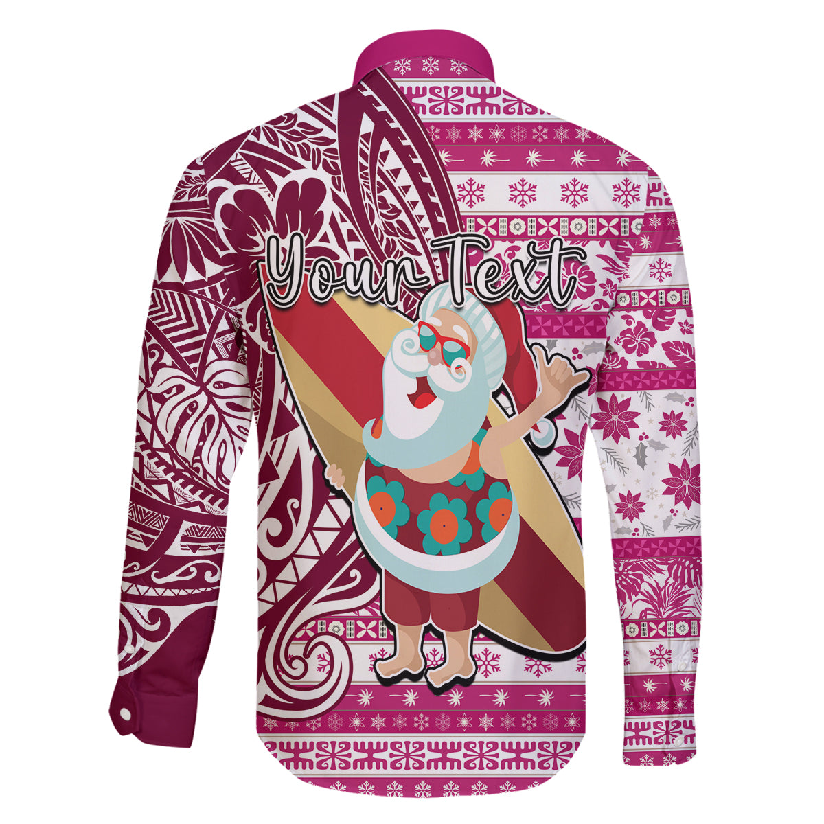 Custom Hawaii Mele Kalikimaka Family Matching Summer Maxi Dress and Hawaiian Shirt Santa Claus Surfing with Hawaiian Pattern Striped Pink Style LT03 - Polynesian Pride