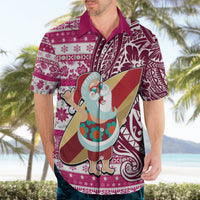 Custom Hawaii Mele Kalikimaka Hawaiian Shirt Santa Claus Surfing with Hawaiian Pattern Striped Pink Style LT03 - Polynesian Pride