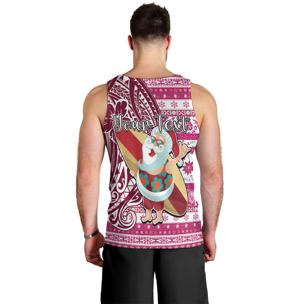 Custom Hawaii Mele Kalikimaka Men Tank Top Santa Claus Surfing with Hawaiian Pattern Striped Pink Style LT03 - Polynesian Pride