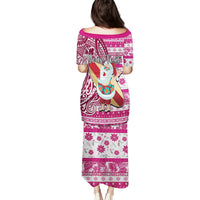Custom Hawaii Mele Kalikimaka Puletasi Santa Claus Surfing with Hawaiian Pattern Striped Pink Style LT03 - Polynesian Pride