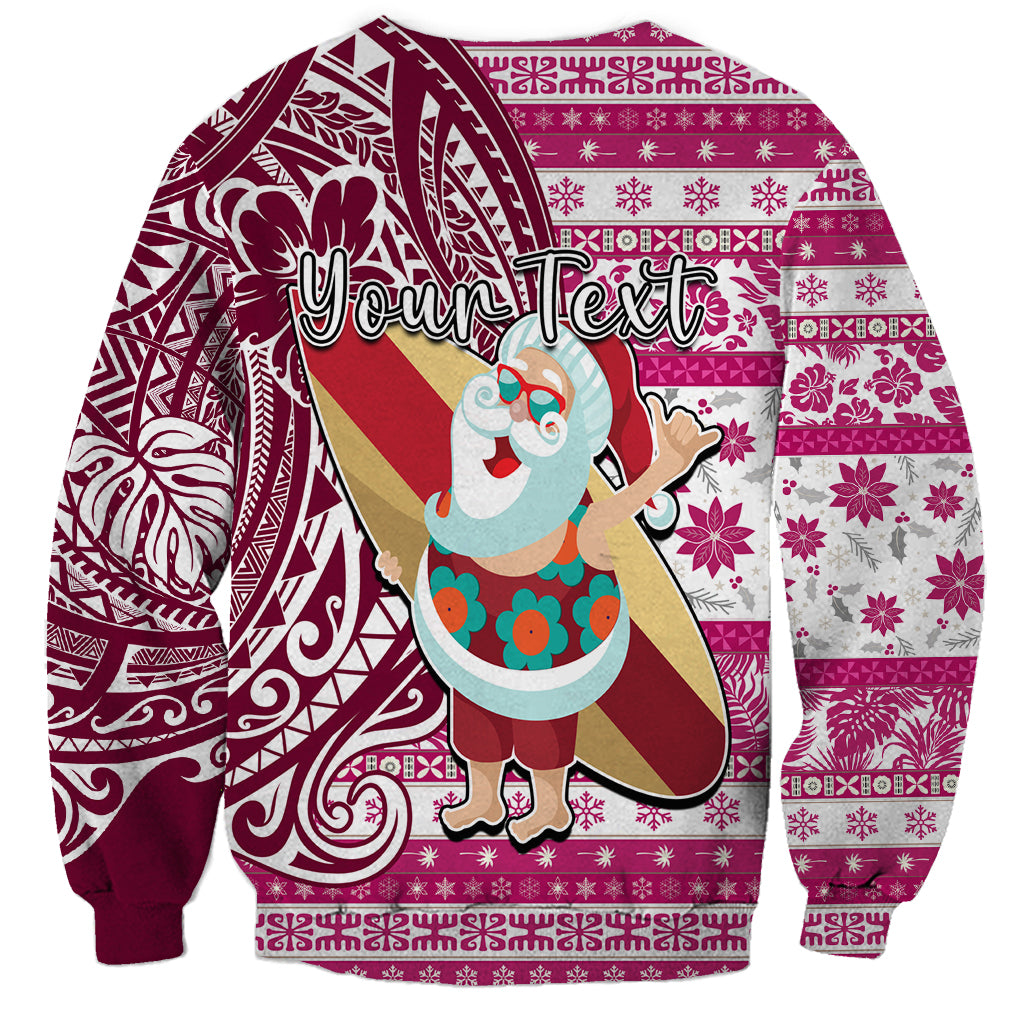Custom Hawaii Mele Kalikimaka Sweatshirt Santa Claus Surfing with Hawaiian Pattern Striped Pink Style LT03 - Polynesian Pride