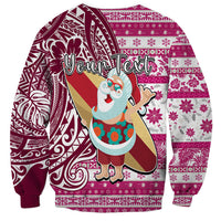 Custom Hawaii Mele Kalikimaka Sweatshirt Santa Claus Surfing with Hawaiian Pattern Striped Pink Style LT03 - Polynesian Pride