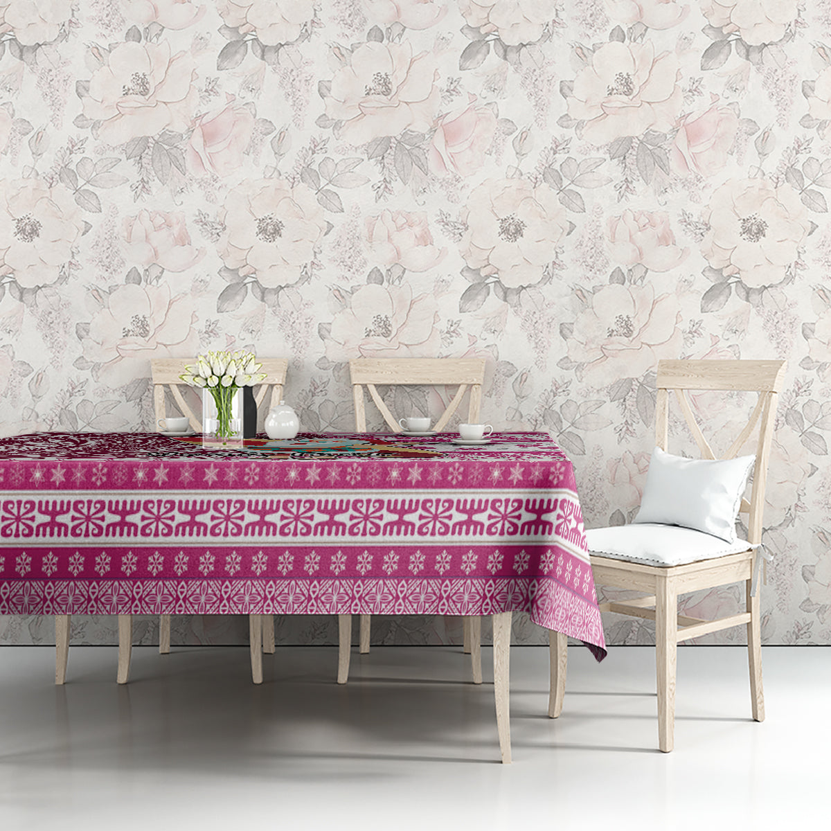 Custom Hawaii Mele Kalikimaka Tablecloth Santa Claus Surfing with Hawaiian Pattern Striped Pink Style LT03 - Polynesian Pride