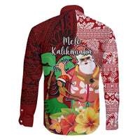 Hawaii Mele Kalikimaka Family Matching Long Sleeve Bodycon Dress and Hawaiian Shirt Santa Claus and Hula Girl Tropical Folwer with Hawaiian Pattern LT03 - Polynesian Pride
