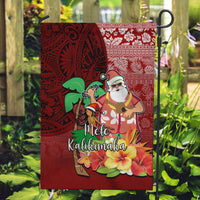 Hawaii Mele Kalikimaka Garden Flag Santa Claus and Hula Girl Tropical Folwer with Hawaiian Pattern LT03 Garden Flag Red - Polynesian Pride