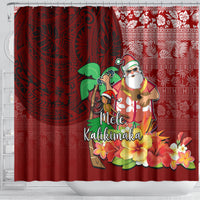 Hawaii Mele Kalikimaka Shower Curtain Santa Claus and Hula Girl Tropical Folwer with Hawaiian Pattern LT03 - Polynesian Pride