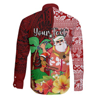 Custom Hawaii Mele Kalikimaka Family Matching Long Sleeve Bodycon Dress and Hawaiian Shirt Santa Claus and Hula Girl Tropical Folwer with Hawaiian Pattern LT03 - Polynesian Pride