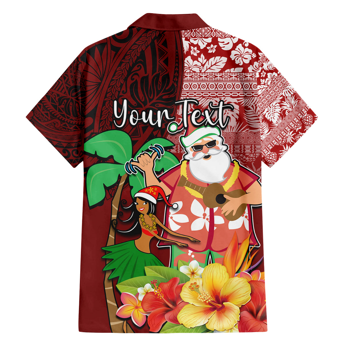 Custom Hawaii Mele Kalikimaka Family Matching Off Shoulder Short Dress and Hawaiian Shirt Santa Claus and Hula Girl Tropical Folwer with Hawaiian Pattern LT03 - Polynesian Pride