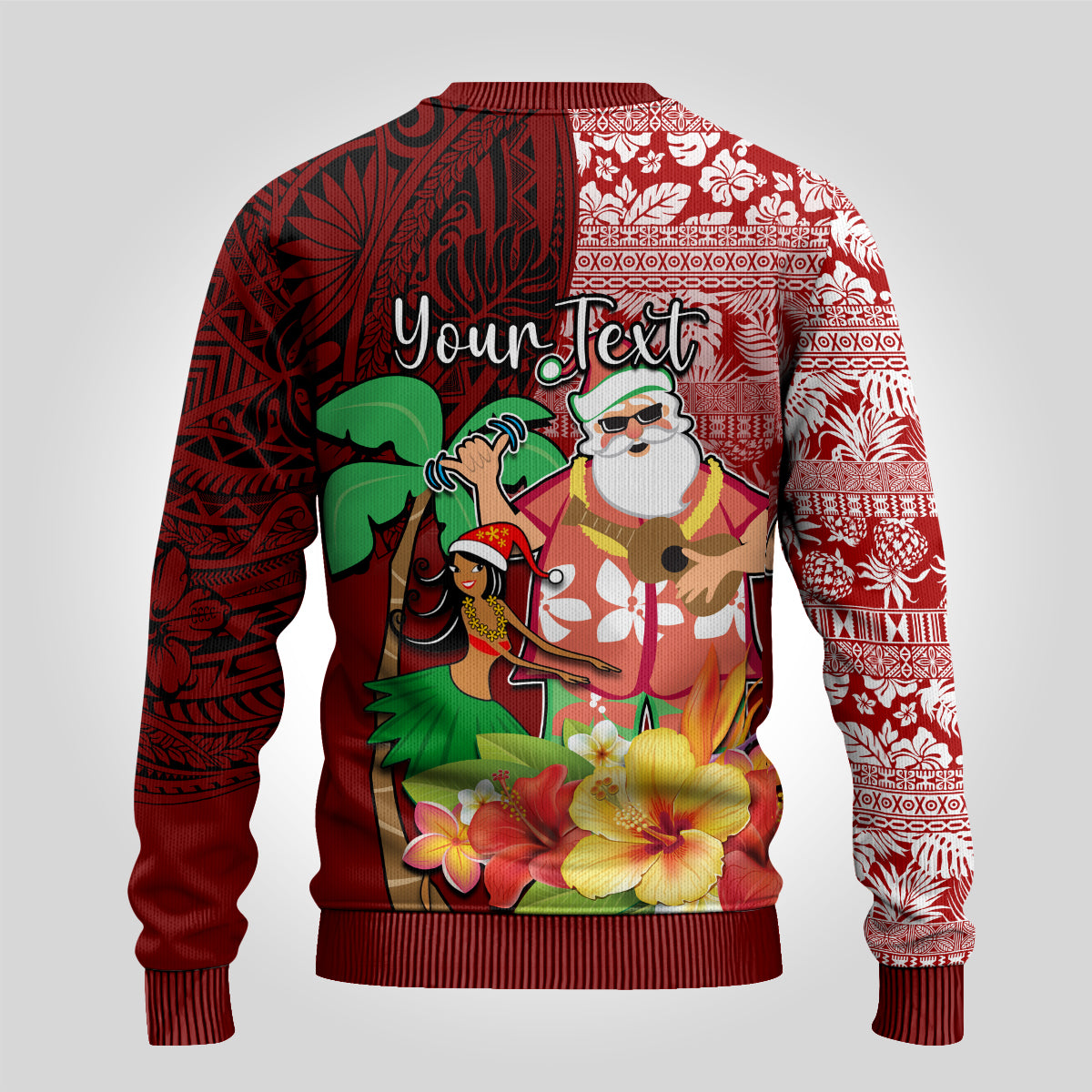 Custom Hawaii Mele Kalikimaka Ugly Christmas Sweater Santa Claus and Hula Girl Tropical Folwer with Hawaiian Pattern LT03 - Polynesian Pride