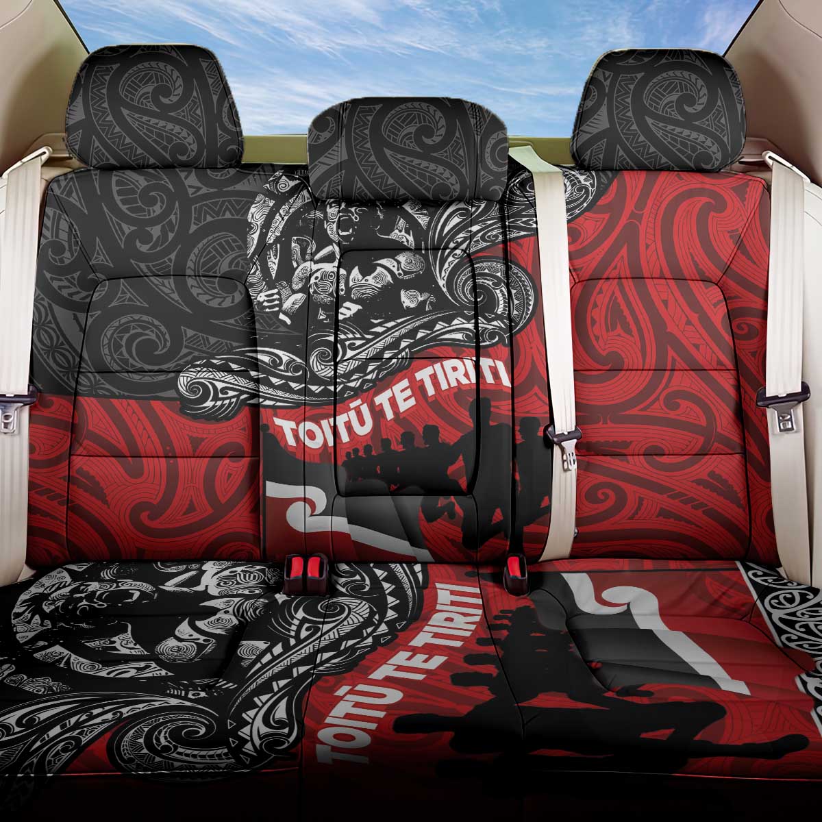 Aotearoa Toitu Te Tiriti Back Car Seat Cover Honoring Te Tiriti o Waitangi Maori Haka LT03 One Size Red - Polynesian Pride