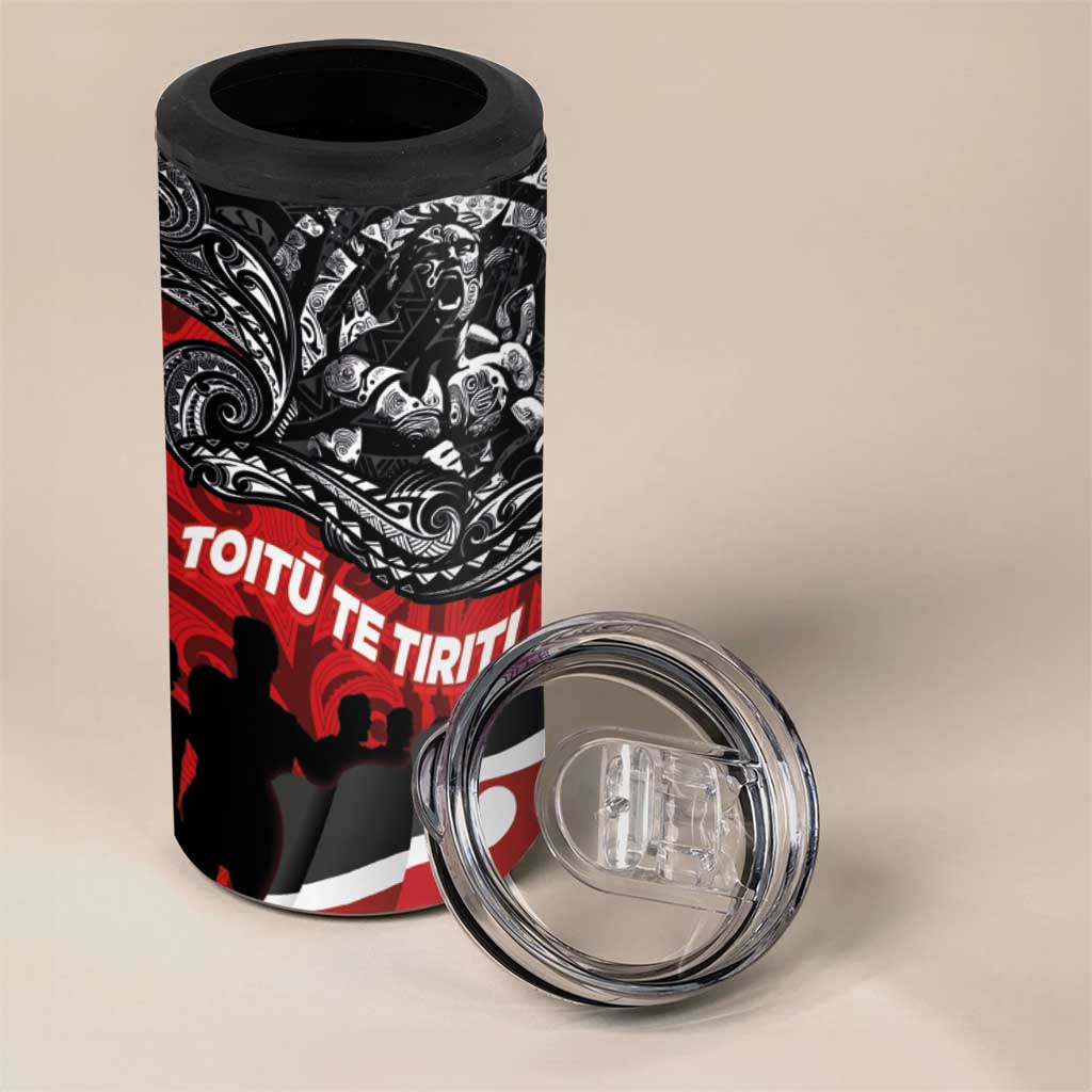 Aotearoa Toitu Te Tiriti 4 in 1 Can Cooler Tumbler Honoring Te Tiriti o Waitangi - Maori Haka LT03 - Polynesian Pride