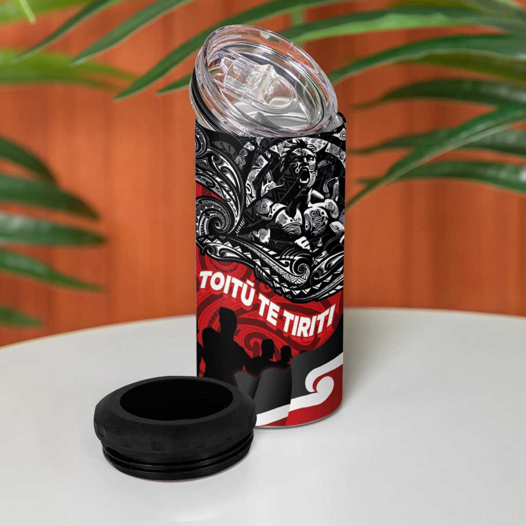 Aotearoa Toitu Te Tiriti 4 in 1 Can Cooler Tumbler Honoring Te Tiriti o Waitangi - Maori Haka LT03 - Polynesian Pride