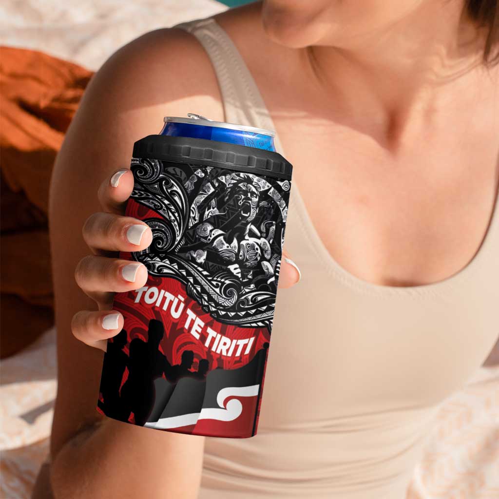 Aotearoa Toitu Te Tiriti 4 in 1 Can Cooler Tumbler Honoring Te Tiriti o Waitangi - Maori Haka LT03 - Polynesian Pride
