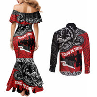 Aotearoa Toitu Te Tiriti Couples Matching Mermaid Dress and Long Sleeve Button Shirt Honoring Te Tiriti o Waitangi Maori Haka LT03 - Polynesian Pride