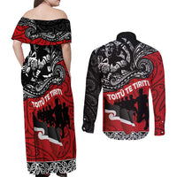 Aotearoa Toitu Te Tiriti Couples Matching Off Shoulder Maxi Dress and Long Sleeve Button Shirt Honoring Te Tiriti o Waitangi Maori Haka LT03 - Polynesian Pride