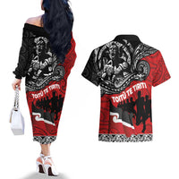 Aotearoa Toitu Te Tiriti Couples Matching Off The Shoulder Long Sleeve Dress and Hawaiian Shirt Honoring Te Tiriti o Waitangi Maori Haka LT03 - Polynesian Pride