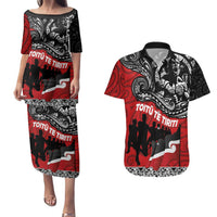 Aotearoa Toitu Te Tiriti Couples Matching Puletasi and Hawaiian Shirt Honoring Te Tiriti o Waitangi Maori Haka LT03 Red - Polynesian Pride