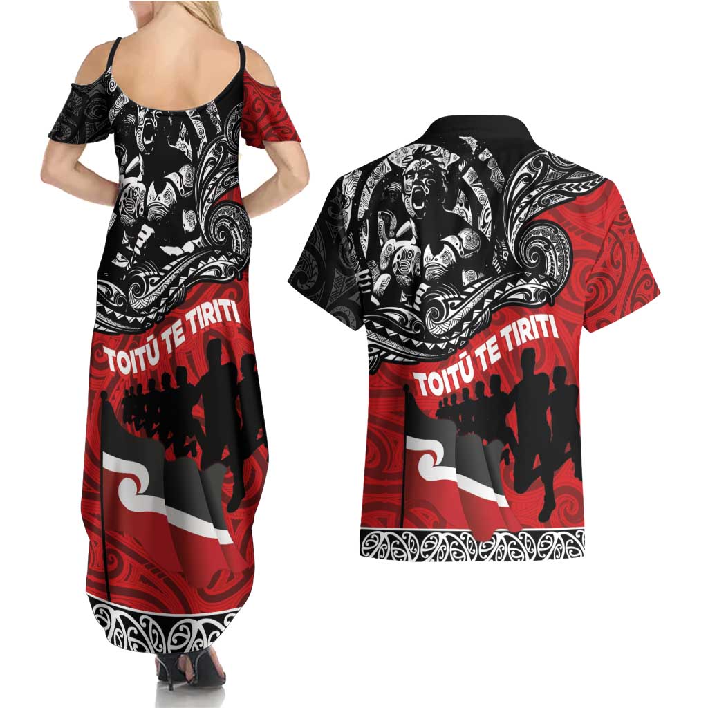 Aotearoa Toitu Te Tiriti Couples Matching Summer Maxi Dress and Hawaiian Shirt Honoring Te Tiriti o Waitangi Maori Haka LT03 - Polynesian Pride