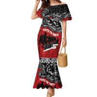 Aotearoa Toitu Te Tiriti Family Matching Mermaid Dress and Hawaiian Shirt Honoring Te Tiriti o Waitangi Maori Haka LT03 Mom's Dress Red - Polynesian Pride