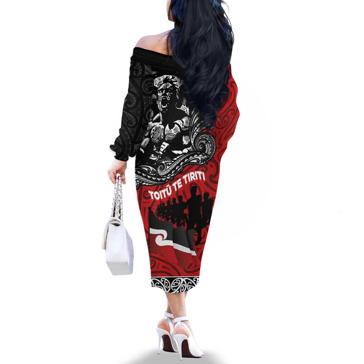 Aotearoa Toitu Te Tiriti Family Matching Off The Shoulder Long Sleeve Dress and Hawaiian Shirt Honoring Te Tiriti o Waitangi Maori Haka LT03 - Polynesian Pride