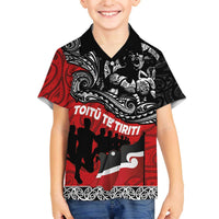 Aotearoa Toitu Te Tiriti Family Matching Off The Shoulder Long Sleeve Dress and Hawaiian Shirt Honoring Te Tiriti o Waitangi Maori Haka LT03 Son's Shirt Red - Polynesian Pride