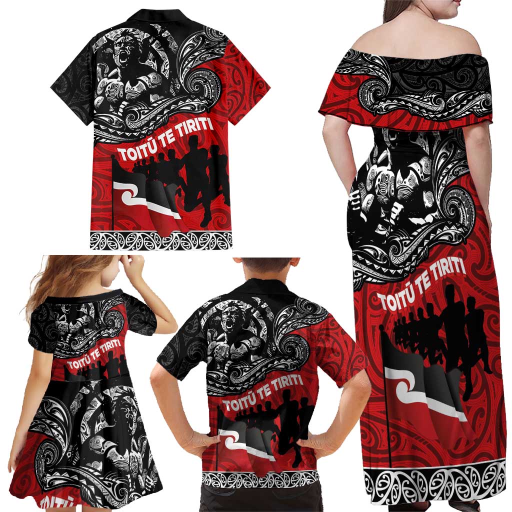 Aotearoa Toitu Te Tiriti Family Matching Off Shoulder Maxi Dress and Hawaiian Shirt Honoring Te Tiriti o Waitangi Maori Haka LT03 - Polynesian Pride