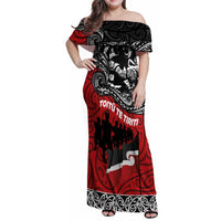 Aotearoa Toitu Te Tiriti Family Matching Off Shoulder Maxi Dress and Hawaiian Shirt Honoring Te Tiriti o Waitangi Maori Haka LT03 Mom's Dress Red - Polynesian Pride