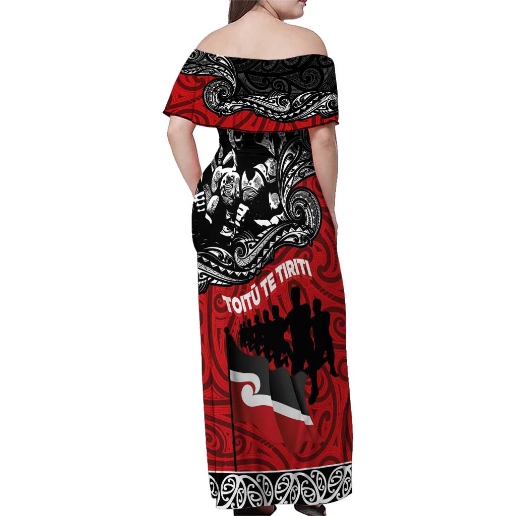 Aotearoa Toitu Te Tiriti Family Matching Off Shoulder Maxi Dress and Hawaiian Shirt Honoring Te Tiriti o Waitangi Maori Haka LT03 - Polynesian Pride