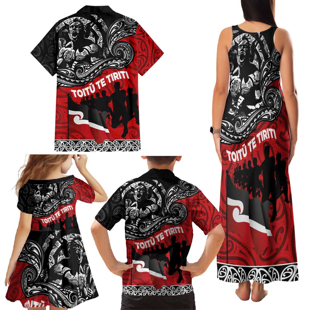 Aotearoa Toitu Te Tiriti Family Matching Tank Maxi Dress and Hawaiian Shirt Honoring Te Tiriti o Waitangi Maori Haka LT03 - Polynesian Pride
