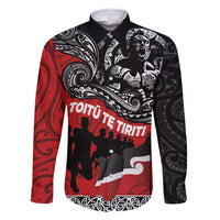 Aotearoa Toitu Te Tiriti Family Matching Tank Maxi Dress and Hawaiian Shirt Honoring Te Tiriti o Waitangi Maori Haka LT03 Dad's Shirt - Long Sleeve Red - Polynesian Pride
