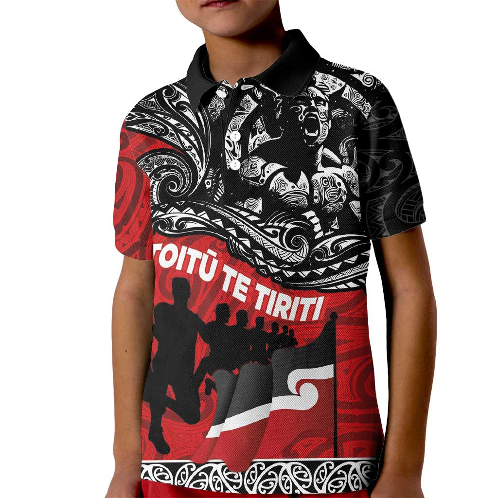 Aotearoa Toitu Te Tiriti Kid Polo Shirt Honoring Te Tiriti o Waitangi Maori Haka LT03 Kid Red - Polynesian Pride
