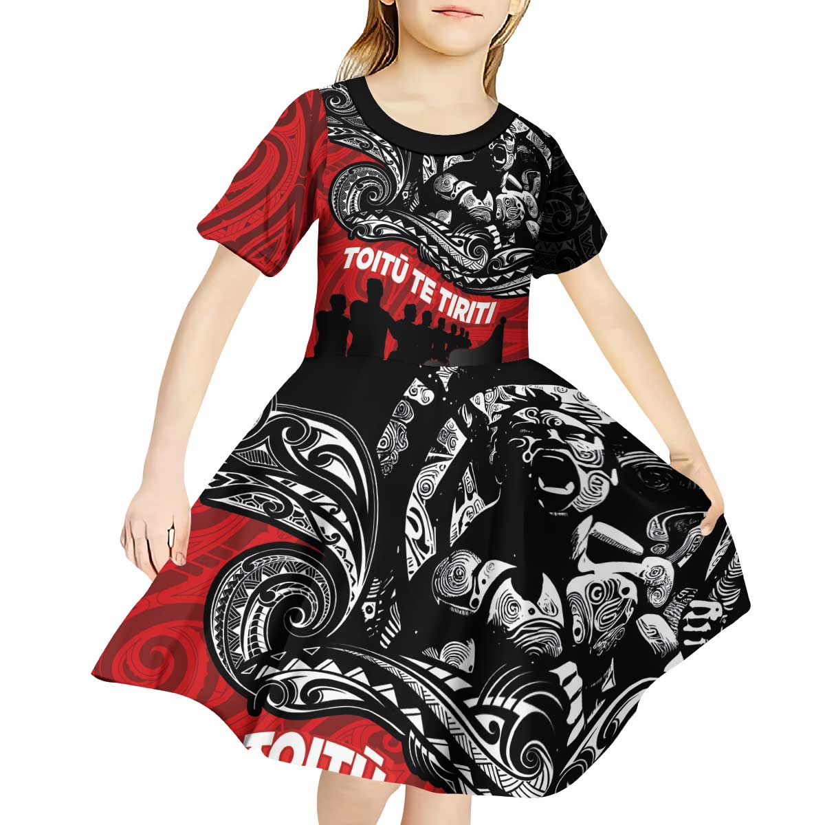 Aotearoa Toitu Te Tiriti Kid Short Sleeve Dress Honoring Te Tiriti o Waitangi Maori Haka LT03 - Polynesian Pride