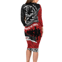 Aotearoa Toitu Te Tiriti Long Sleeve Bodycon Dress Honoring Te Tiriti o Waitangi Maori Haka LT03 - Polynesian Pride