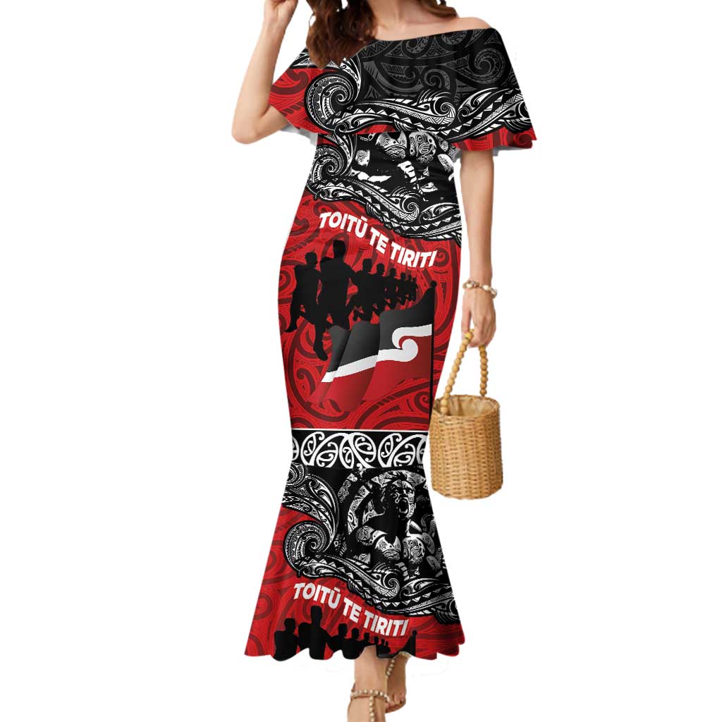 Aotearoa Toitu Te Tiriti Mermaid Dress Honoring Te Tiriti o Waitangi Maori Haka LT03 Women Red - Polynesian Pride