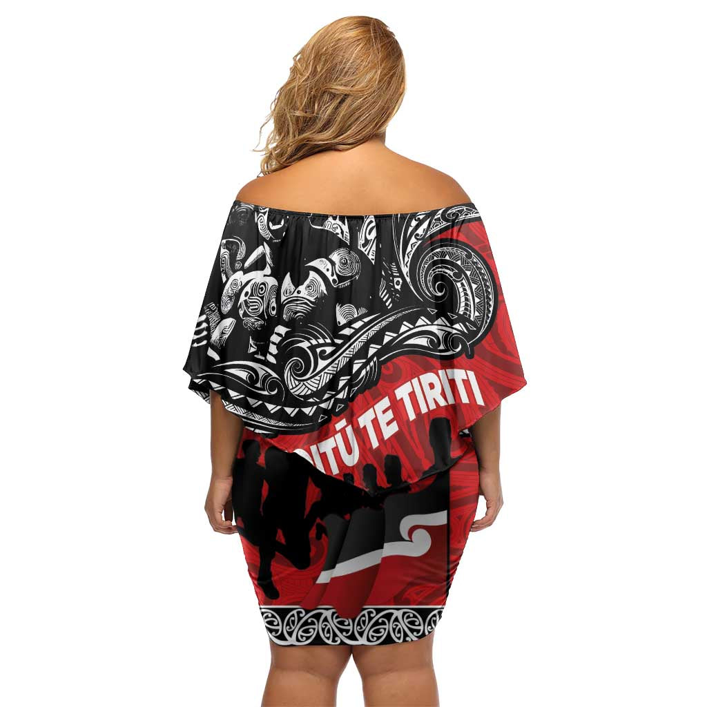 Aotearoa Toitu Te Tiriti Off Shoulder Short Dress Honoring Te Tiriti o Waitangi Maori Haka LT03 - Polynesian Pride