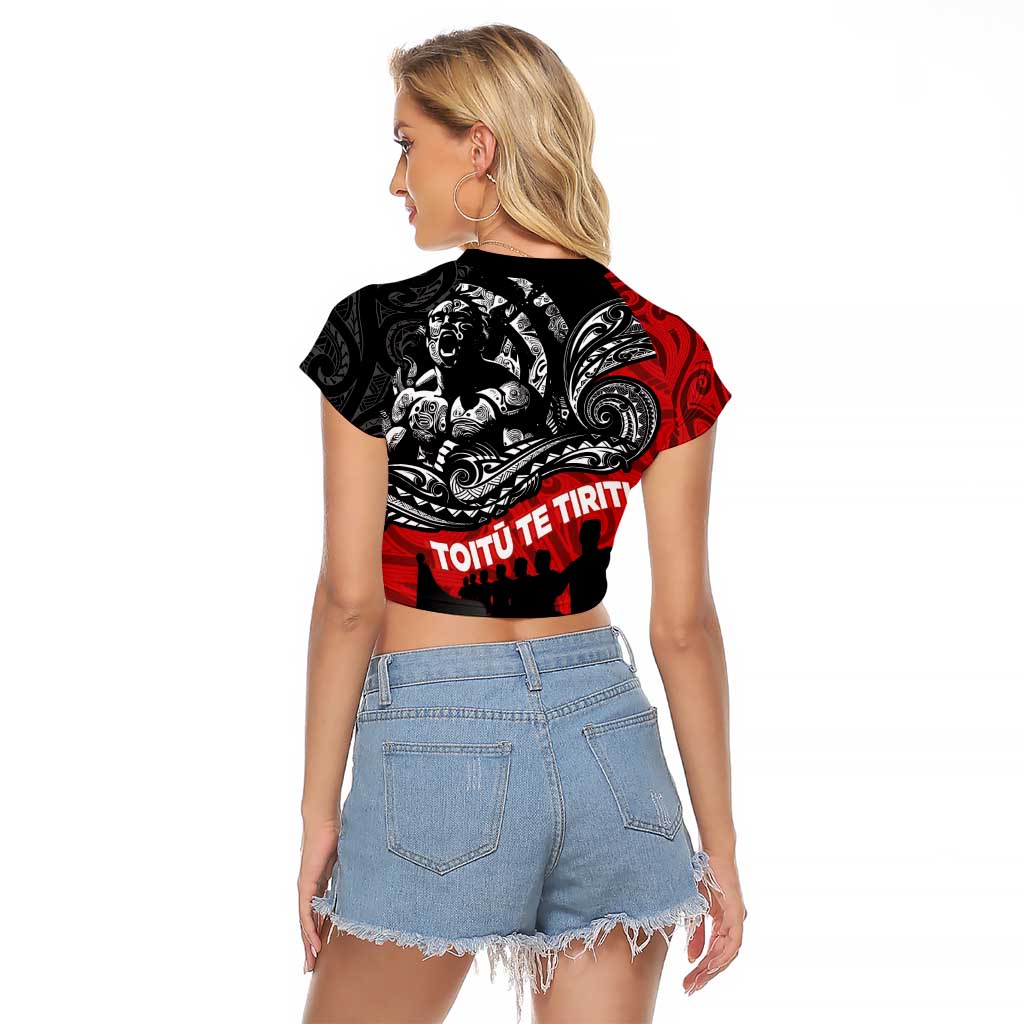 Aotearoa Toitu Te Tiriti Raglan Cropped T Shirt Honoring Te Tiriti o Waitangi Maori Haka LT03 - Polynesian Pride