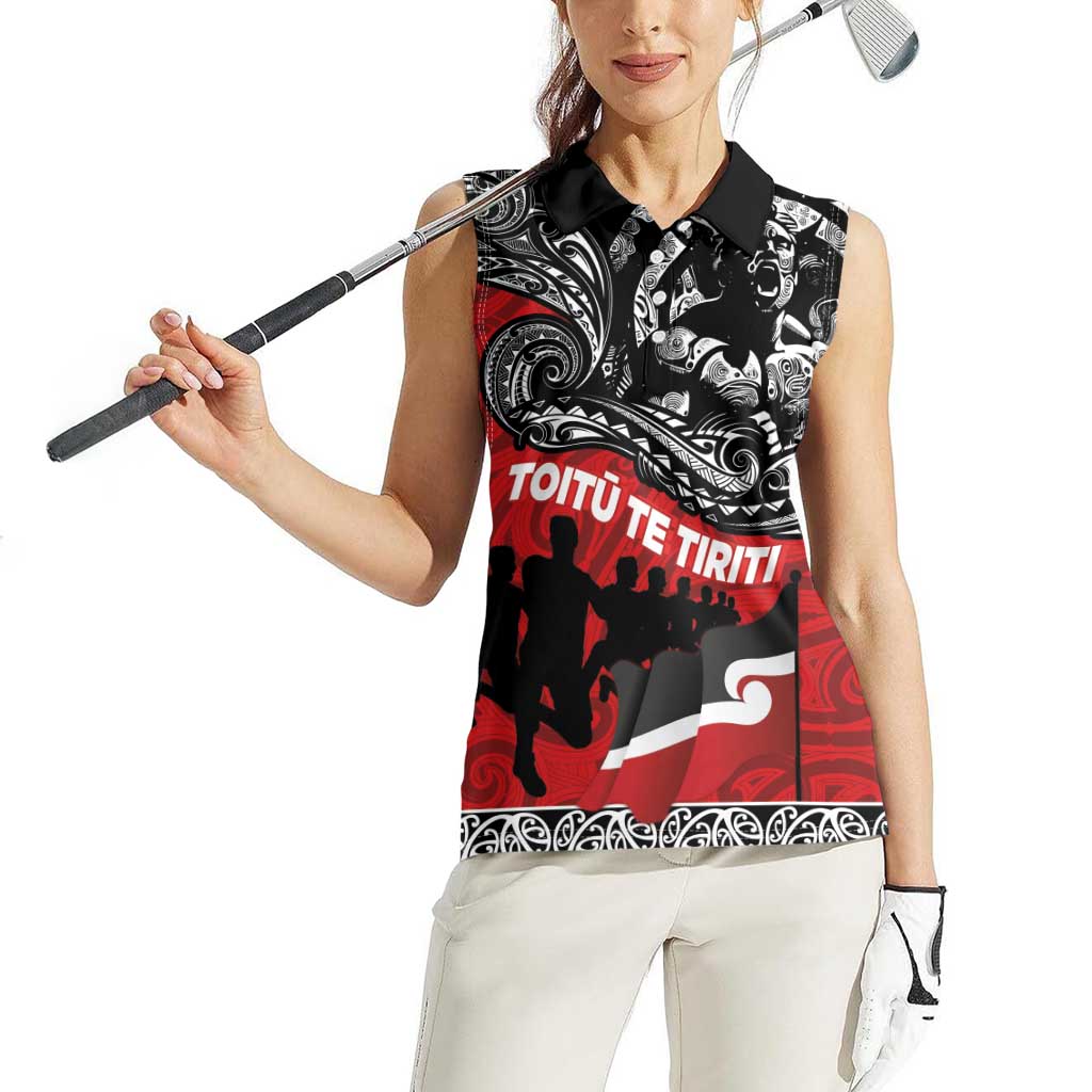 Aotearoa Toitu Te Tiriti Women Sleeveless Polo Shirt Honoring Te Tiriti o Waitangi Maori Haka LT03 - Polynesian Pride