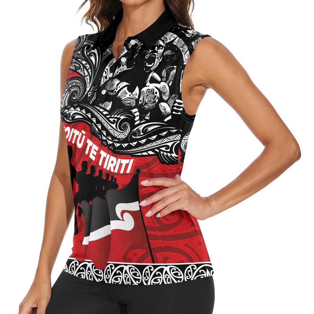 Aotearoa Toitu Te Tiriti Women Sleeveless Polo Shirt Honoring Te Tiriti o Waitangi Maori Haka LT03 - Polynesian Pride